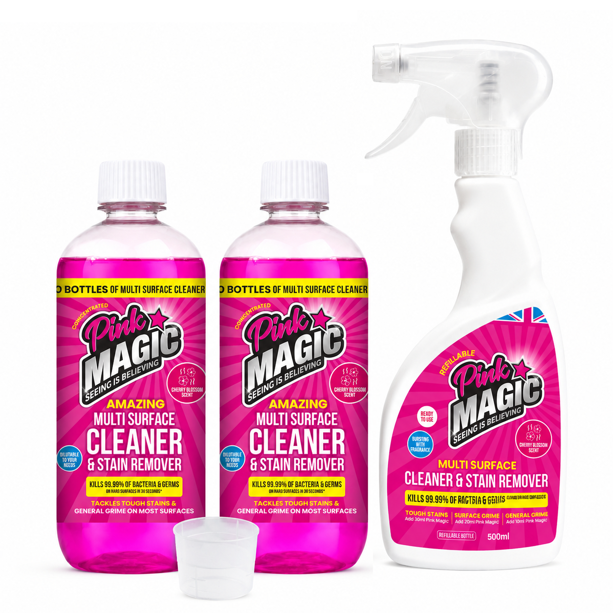 Pink Magic – 1 litre Multi-Surface Cleaner and Disinfectant Concentrate + refillable spray bottle